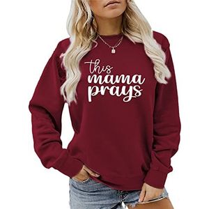This Mama Prays Sweatshirt Women Cute Letter Print Shirt Casual Long Sleeve Pullover Mama Gift Lightweight Tops