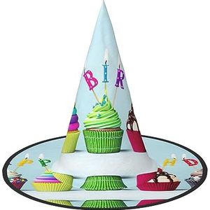 EdWal Boeiende Halloween-hoed: griezelige heks en tovenaar feestpet, voor Halloween-feestdecoratie - kleurrijke Happy Birthday cupcakes