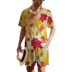 Herfst esdoorn bladeren heren Hawaiiaanse pak set 2-delig strand outfit korte mouw shirt en shorts bijpassende set