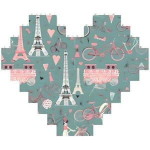 Romantische Parijs Eiffeltoren Fietspuzzel-Hartvormige Bouwstenen Puzzel-Leuk En Stressverlichtend Puzzelspel