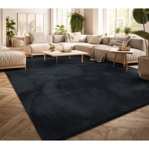 Vloerkleed Woonkamer Laagpolig Eenkleurig Modern Design Wasbaar Geel Gold, Kleur: Blauw Marine, Maat:240x340 cm