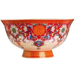 Bowls, Keramische kom * Chinese oude paleisstijl porseleinen rijstkom, papkom, soepkom 15,8 cm 6 inch emaille kleur aardewerk kom rijst hoogwaardige aangepaste Shou Bo(Color:Red,Size:6in)