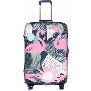 OdDdot Retro blauwe bloemen print stofdichte koffer beschermer, anti-kras koffer cover, reizen bagage cover, Roze Flamingo en Bladeren, S