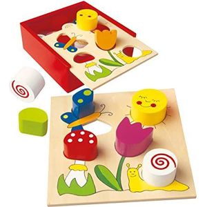 Bino Bella Florina houten speelgoed, steekspel vanaf 3 jaar, educatief speelgoed (2-in-1 vorm- & behendigheidsspeelgoed, sorteerdoos ter bevordering van kindervaardigheden, afmetingen ca. 16x16x6 cm),