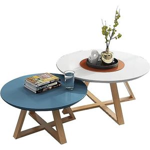 Moderne woonkamer salontafel nesttafel set van 2, hout creatieve nesten salontafel, ronde moderne accent bank bijzettafels, voor kleine ruimtes woonkamer slaapkamer kantoor (kleur: wit+blauw, Si