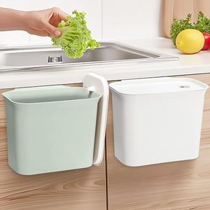 Navaris 2x hangende vuilnisbakken - Set van 2 afvalbakken - Prullenbakjes met deksel voor aan kastdeuren - 5L - Voor keuken & badkamer - Wit & mint