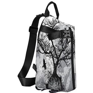 Sling Rugzak Borsttas Pauwenveren Olifant Anti-Diefstal Crossbody Schoudertas Dagrugzak Outdoor Sport Reizen Wandelen voor Mannen Vrouwen, Skull Black Cool Eagle, Crossbody Backpack