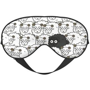 Cartoon zwart wit schapen afdrukken alle gelegenheid slaap oogmasker met dubbele zijden verstelbare riem perfect voor diensten en reizen
