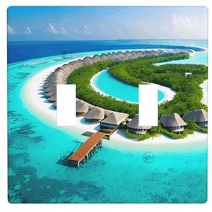 ZhaoYuGoods Maldiven Landschap Print Muurplaat, Dubbele Toggle Lichtschakelaar Outlet Cover 2-Gang 11,4 cm x 11,4 cm, PC Decoratieve Voorplaat voor Thuis & Kantoor