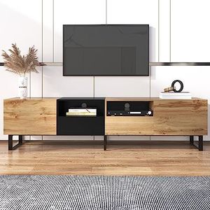Idemon Moderne tv-standaard met zwart en houtkleurig design – ruime opbergruimte, robuuste constructie 190 cm x 38 cm x 48 cm