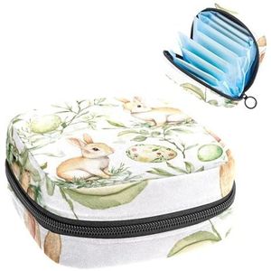 Opbergtas voor maandverband, Happy Easter Flower met schattige konijnen, draagbare maandverband, inlegkruisjes, tampons, maandverband, opberghouder voor vrouwen, school, kantoor