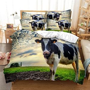 JZZFBW - Eenpersoons Dekbedovertrekset - Koeien - Microvezel - 135 x 200 cm met Rits + 1 Kussensloop 50 x 75 cm