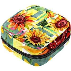 Wildflower Zonnebloem Patroon Maandverband Opbergtas Menstruatie Pad Tas Draagbare Menstruatie Cup Pouch met Rits voor Tiener Meisjes Vrouwen Dames