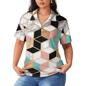 Marmeren textuur met gouden dames poloshirts met korte mouwen casual T-shirts met kraag golfshirts sport blouses tops 3XL