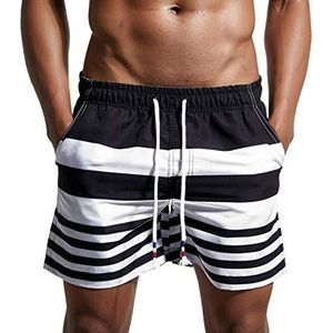Lachi Heren Zwembroek Badmode Sneldrogende Mesh Voering Boxers Bottoms Strepen Zomer Beachwear, Zwart, M, Zwarte en witte strepen