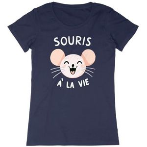 Muis à la Vie T-shirt - voor dames - bedrukt in Frankrijk - 100% biologisch katoen - origineel grappig verjaardagscadeau, Marinier, L