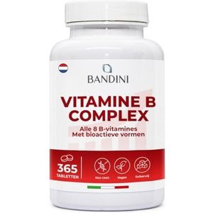 Bandini® Vitamine B-Complex Hoge Dosis, 365 Tabletten (+1 Jaar), Vitamin B Complex, Foliumzuur, Biotine en Groep B1, B2, B3, B5, B6, B12, 100% Veganistisch Complexe, Energie en immuniteitsbescherming