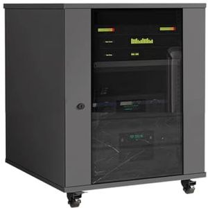 PP-Vic AV-Audiokast - Moderne, Verticaal Verplaatsbare Dvd-Speler, Ontvangerconsoleplank Met Glazen Deur En Wielen, KTV-Audiorek Met Verstelbare Planken En Kabelbeheer,Gray 63cm