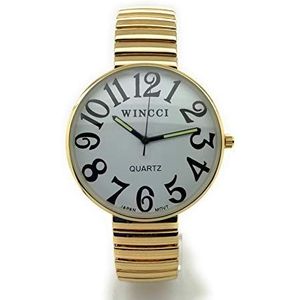 Wincci Mens dames jumbo grote cijfers stretch elastische band mode horloge, Goud, armband