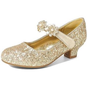 DREAM PAIRS Mary Jane Strap, platte schoenen, ballerina's, prinsessenschoenen, platte schoolschoenen, goud, glitter, 30 EU