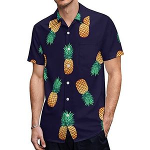 Tropische ananas patroon heren Hawaiiaanse shirts korte mouw casual shirt button down vakantie strand shirts M