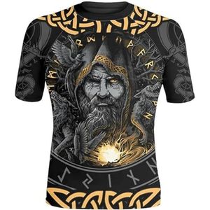 Nordic Warrior Odin Raven T-shirt, Viking 3D-geprinte Tattoo Heren Punk Street Ronde Hals Losse Top, Middeleeuwse Pagan Beach Party Ademende Korte Mouw (Color : Odin, Size : 3XL)