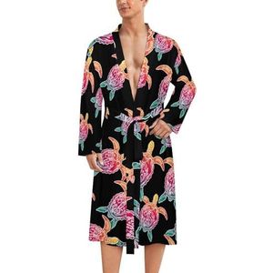 Hawaiian Honu Sea Turtle badjas voor heren, zachte badjas pyjama nachtkleding loungewear ochtendjas met riem, M