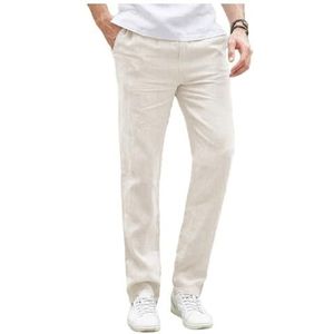 Tuikayoo Linnen zomerbroek voor heren, casual, strand, regular fit, party, bruiloft, gala, ivoor, 30W / 32L