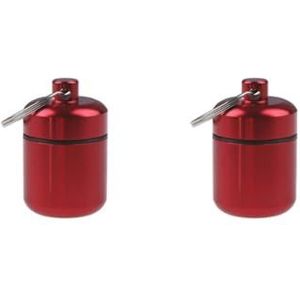 2 Set Mini Pillen Doos Aluminiumlegering Sleutelhanger Fles Backpacken Persoonlijke Tabletten Volwassenen Kinderen Ouderen Waterdichte Verzegelde Container Rood