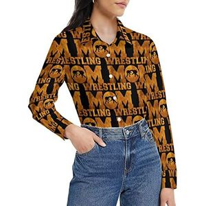 Wrestling Mom damesshirt met lange mouwen en knoopsluiting, casual werkshirts, tops, M
