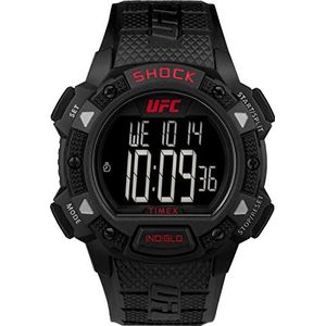 Timex UFC Heren Core Shock 45mm horloge - zwarte band digitale wijzerplaat zwarte kast, Zwart, riem