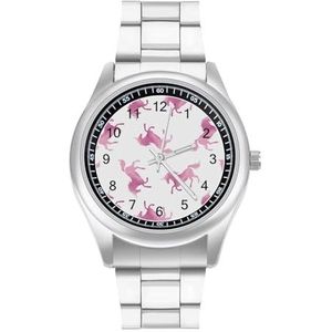 Roze Aquarel Eenhoorn Heren Roestvrij Staal Horloges Quartz Horloge Gemakkelijk te Lezen Custom Gift voor Papa Vriend