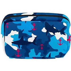 Roze Anker Navy Shark Blue Camo Cosmetische Rits Pouch Make-up Tas Reizen Waterdichte Toilettassen voor Vrouwen, Meerkleurig, 17.5x7x10.5cm/6.9x4.1x2.8in