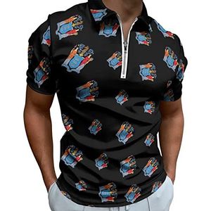 New Jersey Vlag Logo Half Zip-up Polo Shirts Voor Mannen Slim Fit Korte Mouw T-shirt Sneldrogende Golf Tops Tees 6XL