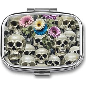 Vreemde bloemen pillendoos 2 compartimenten vierkant pillendoosje met spiegel metalen pillenorganizer reizen pillendoos mini medicijnopbergdoos voor zak portemonnee