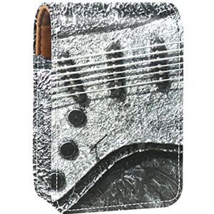 Gepersonaliseerde Lipstick Case Draagbare Make-up Tas Cosmetische Pouch Lippenstift Houder Make-up Organizer Zwart en Metallic Zilver Gitaar Muur, Meerkleurig, 9.5x2x7 cm/3.7x0.8x2.7 in