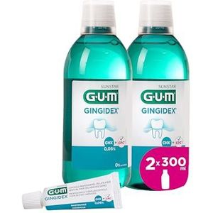 GUM GINGIDEX 0,06% Chloorhexidine Mondspoelmiddel | geavanceerde tandvleesverzorging | dubbele antiplak werking | verzacht gevoelig tandvlees | alcoholvrij | 2 x 300ml (met 1 Bonus Sample)