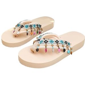 UBOHUZ Dames Flip Flops Kleurrijke Kwastje Slippers Voor Vrouwen Zomer Lichtgewicht Platte Slippers Vrouw Comfort Antislip Strand Slides Sandalen Voor Strand, Indoor, Beige, 43 EU