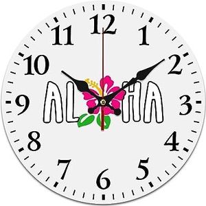 Aloha Hibiscus Bloemenwandklok, stil, niet-tikkend, werkt op batterijen, gemakkelijk af te lezen klok voor thuiskantoor, woonkamerdecoratie