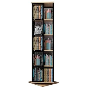 Boekenkast 5-laags Roterende Boekenplank Houten Boekenkast Opbergrek Boekenplanken Stalen Frame Vloerstaande Boekenplank voor Woonkamer (Color : Black+light walnut, Size : 41 * 41 * 165cm)