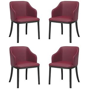 GEIRONV Eetkamerstoelen Set van 4, Moderne Lederen Zachte Zitting Hoge Back Gewatteerde Woonkamer Fauteuil Black Metal Benen Lounge Side Chair Eetstoelen (Color : Red)