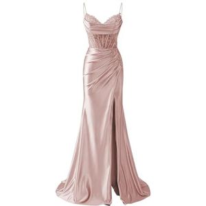 Satijnen bruidsmeisjesjurken voor dames, voor bruiloft, met slib, formele avondjurken, cocktailjurken, grote maten, Roségoud, 40