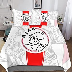 HOTGE Ajax logo Beddengoedset, microvezel dekbedovertrek, 3D-thema, voetbal, sport, slaapkamerdecoratie voor kinderen en volwassenen, 3 stuks met ritssluiting, tweepersoons (200 x 200 cm)