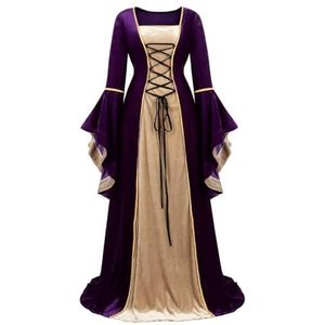 Dames Renaissance Ierse Deluxe Fluwelen Jurk Victoriaanse Middeleeuwse Lange Jurk Retro Fancy Gown Halloween Cosplay Kostuum Plus Size-paars-S