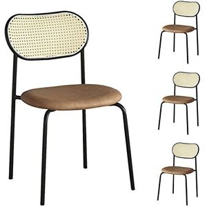 GEIRONV 4 Stuks Woonkamerstoelen,Hotelbuffet Keuken Eetkamerstoel Smeedijzer Rotan Stoel Receptie Receptie Bureaustoel Eetstoelen (Color : Brown)