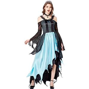 Halloween kostuum feest, koningin kraai vleermuizen dokter piraat pak cosplay vampier magische heks kleding met mantel voor vrouwen meisje, Zwart, S