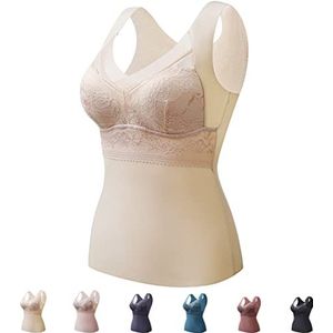 2-in-1 - Thermisch Ondergoed - Beige - Ingebouwde BH - Mouwloos - Dikke Fleece Gevoerde Cami Tank Top