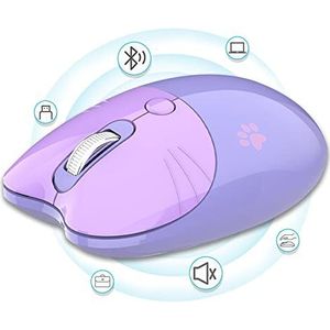 Draadloze stille muis, licht en draagbaar, compatibel met Windows-serie en Mac OS-serie, geschikt voor desktopcomputer, laptop, MacBook, IPad. draadloos en Bluetooth, paars)