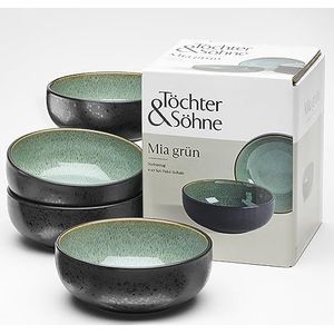 Töchter & Söhne Mia Poké-kom, voor 4 personen, 4-delige aardewerk ramen kommenset, bowlset in cleane stijl voor de perfect gedekte tafel (groen)