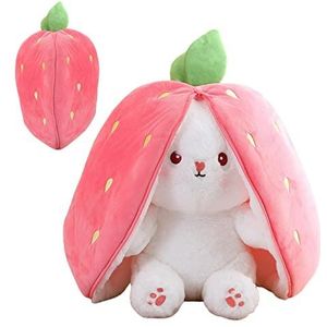 Pasen pluche schattige dingen | Rabbit Plushie Hide-and-Seek Aardbei Decor | Wortel Aardbei Bunny Kussen Knuffel | Paashaas Knuffeldier Plushie Omkeerbare Floppy Ear Bunny